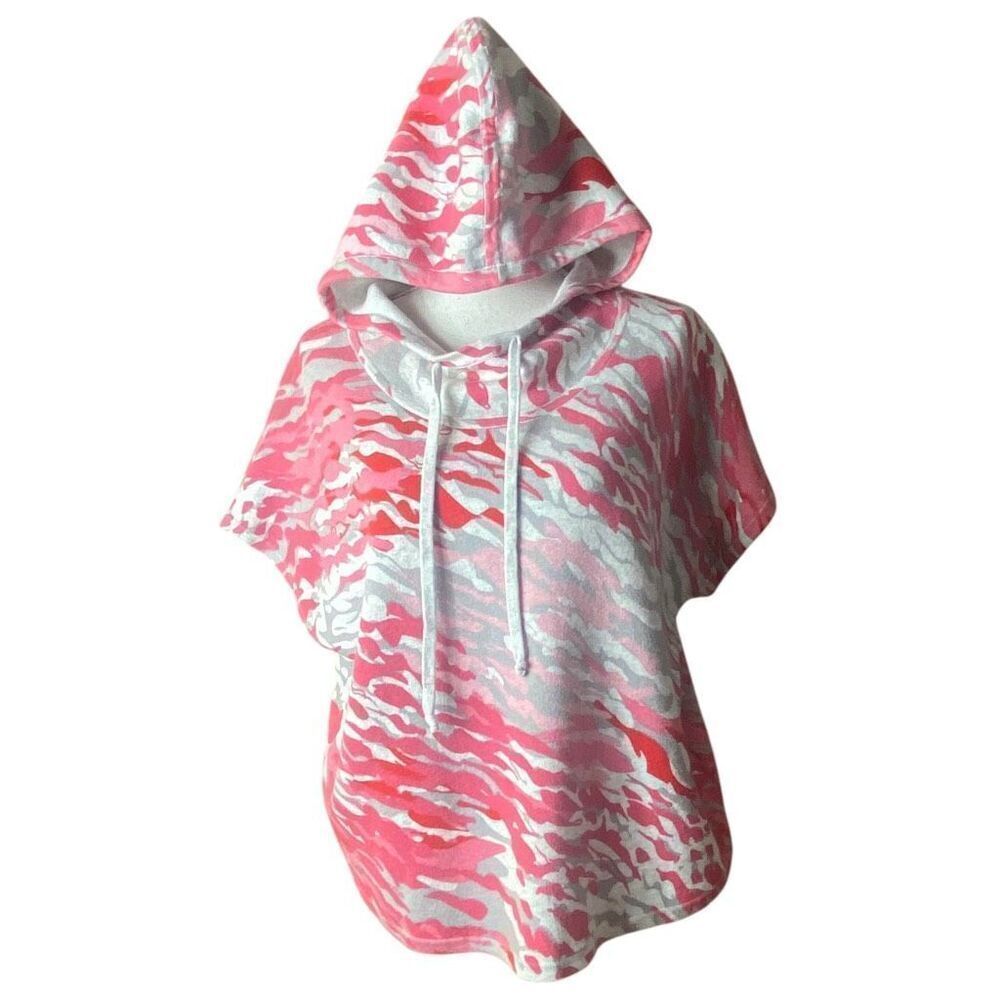 Kinross Womens Gray Pink Cashmere Blend Tie Dye Short Sleeve Hoodie Size Medium